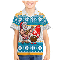 Custom Hawaii Mele Kalikimaka Family Matching Mermaid Dress and Hawaiian Shirt Funny Santa and Coconut Mix Kakau Pattern LT03 Son's Shirt Blue - Polynesian Pride
