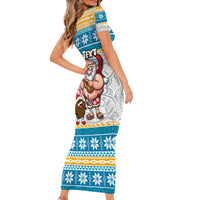 Custom Hawaii Mele Kalikimaka Family Matching Short Sleeve Bodycon Dress and Hawaiian Shirt Funny Santa and Coconut Mix Kakau Pattern LT03 - Polynesian Pride