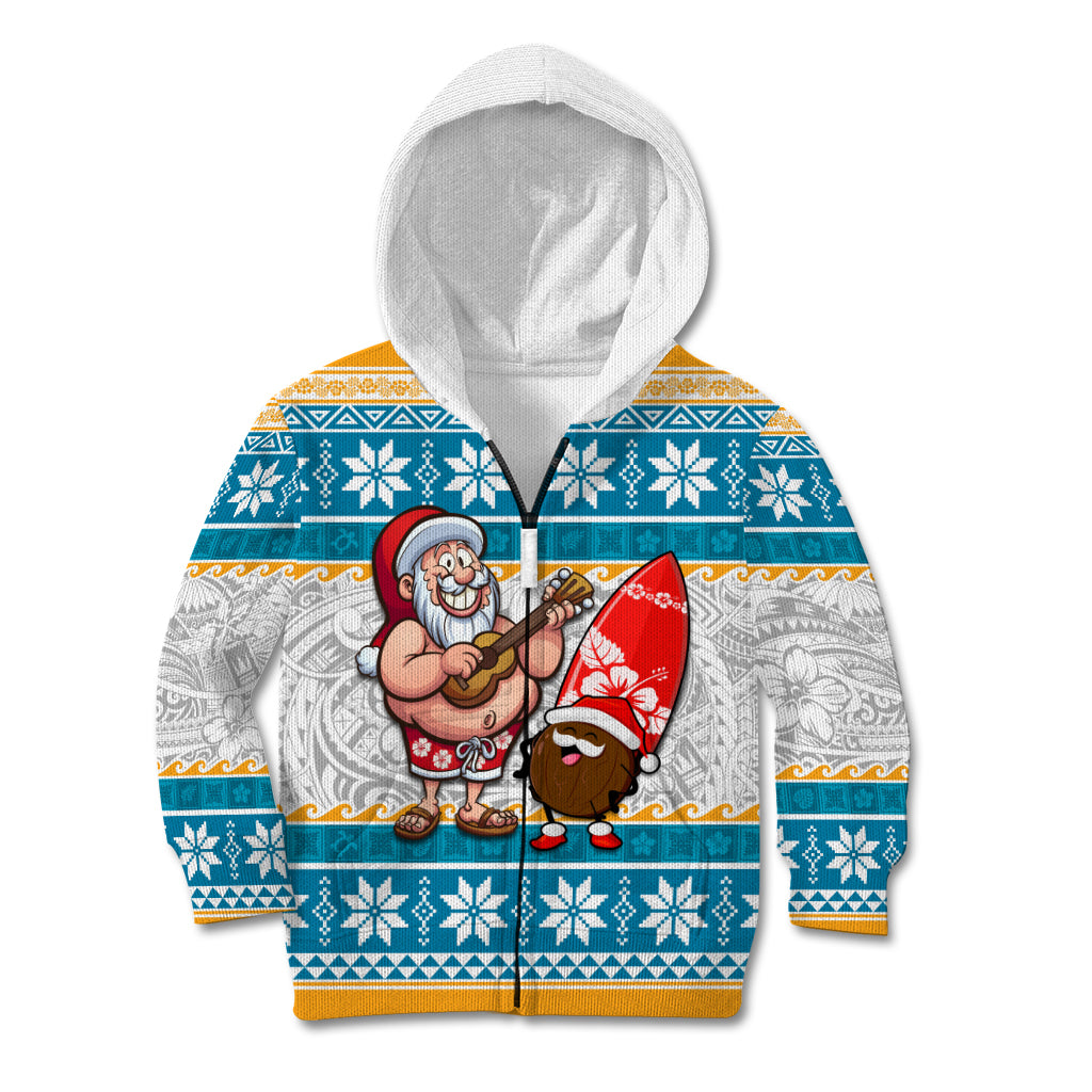 Custom Hawaii Mele Kalikimaka Kid Hoodie Funny Santa and Coconut Mix Kakau Pattern LT03 - Polynesian Pride
