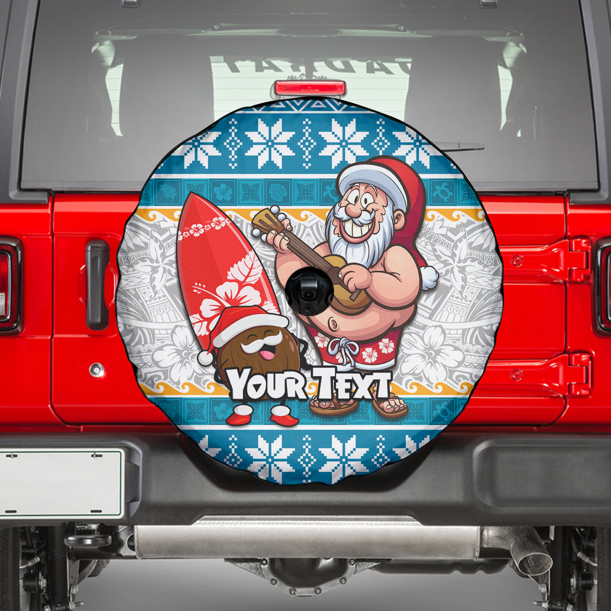 Custom Hawaii Mele Kalikimaka Spare Tire Cover Funny Santa and Coconut Mix Kakau Pattern LT03 - Polynesian Pride