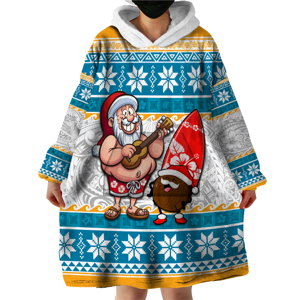 Custom Hawaii Mele Kalikimaka Wearable Blanket Hoodie Funny Santa and Coconut Mix Kakau Pattern LT03 - Polynesian Pride