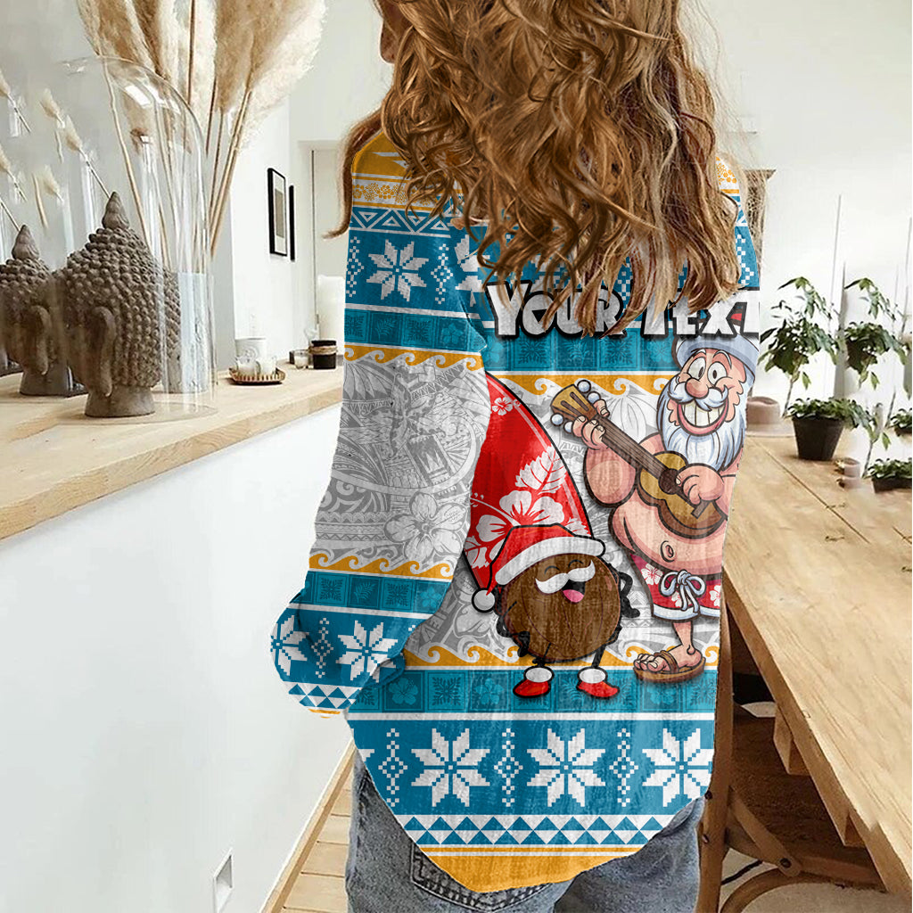 Custom Hawaii Mele Kalikimaka Women Casual Shirt Funny Santa and Coconut Mix Kakau Pattern LT03 - Polynesian Pride