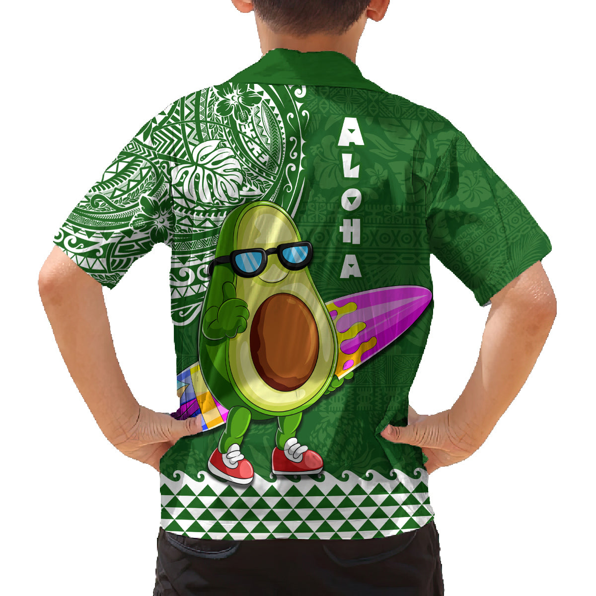 Hawaii Family Matching Long Sleeve Bodycon Dress and Hawaiian Shirt Aloha Funny Avocado Mix Kakau Hawaiian Tribal LT03 - Polynesian Pride