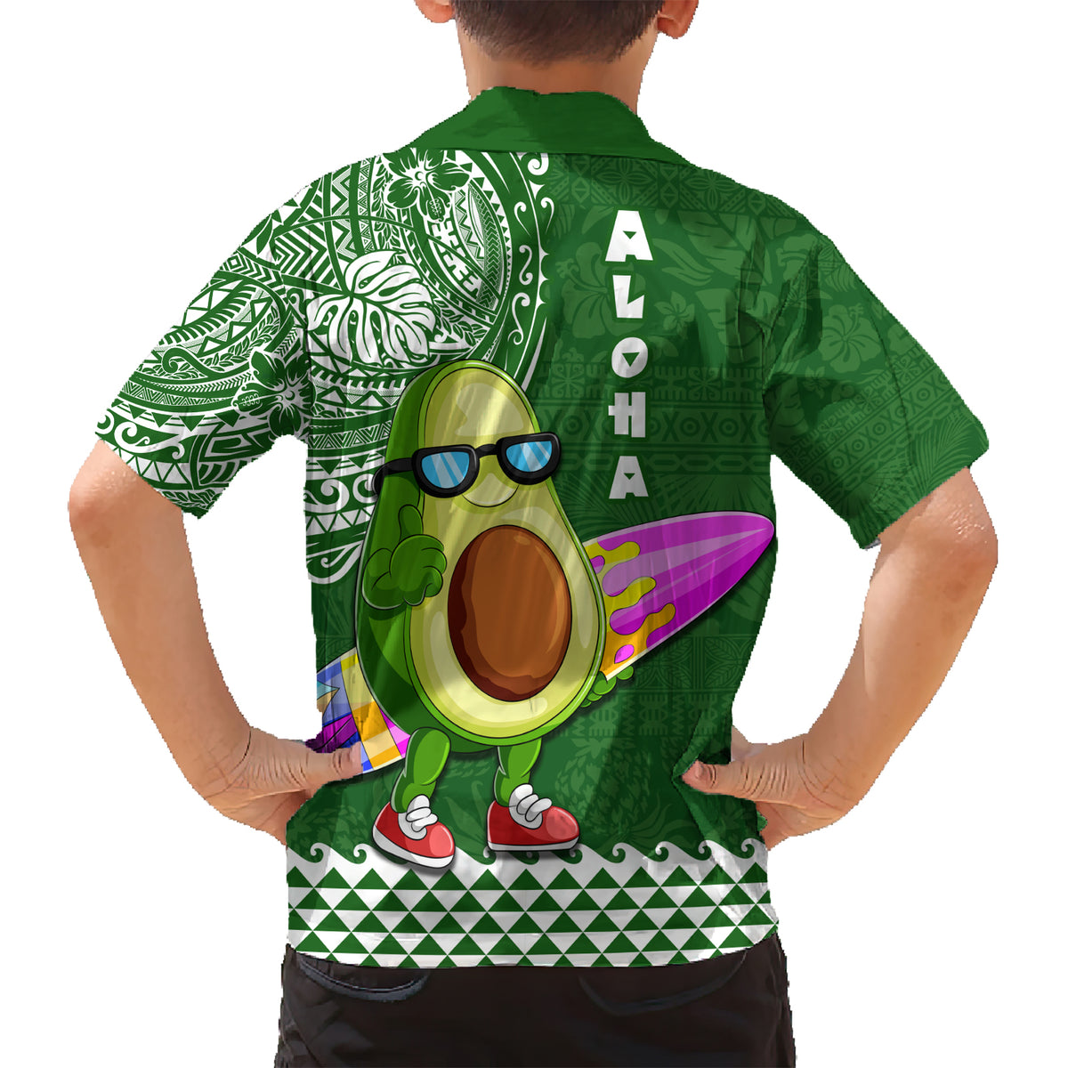 Hawaii Family Matching Short Sleeve Bodycon Dress and Hawaiian Shirt Aloha Funny Avocado Mix Kakau Hawaiian Tribal LT03 - Polynesian Pride