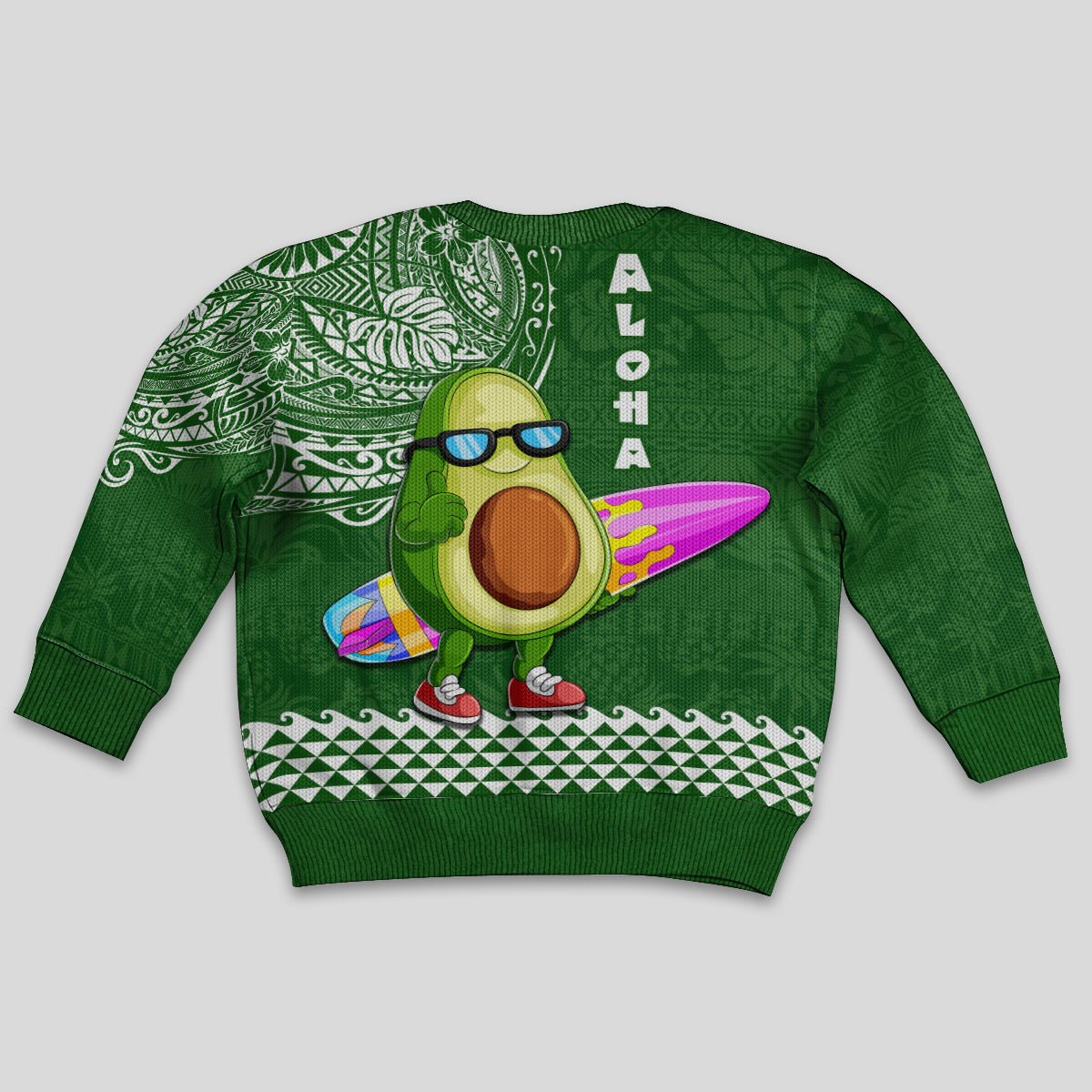 Hawaii Kid Ugly Christmas Sweater Aloha Funny Avocado Mix Kakau Hawaiian Tribal LT03 - Polynesian Pride