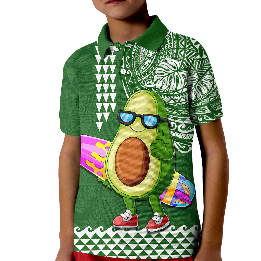 Hawaii Kid Polo Shirt Aloha Funny Avocado Mix Kakau Hawaiian Tribal LT03 Kid Green - Polynesian Pride
