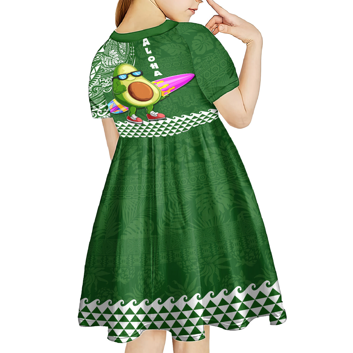 Hawaii Kid Short Sleeve Dress Aloha Funny Avocado Mix Kakau Hawaiian Tribal LT03 - Polynesian Pride