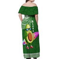 Hawaii Off Shoulder Maxi Dress Aloha Funny Avocado Mix Kakau Hawaiian Tribal LT03 - Polynesian Pride