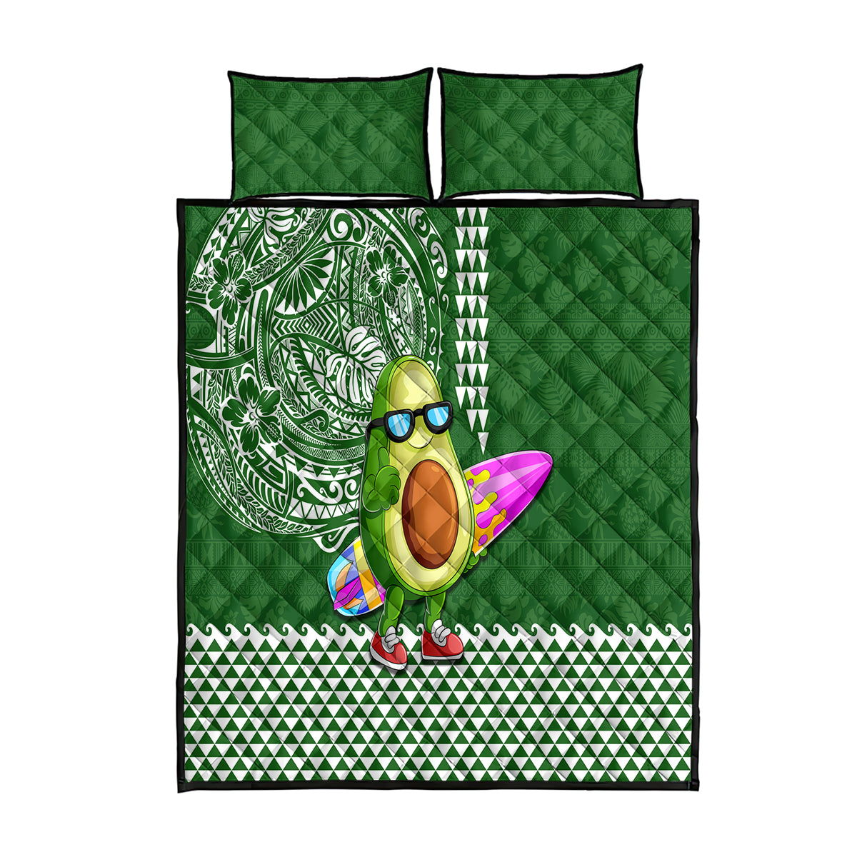 Hawaii Quilt Bed Set Aloha Funny Avocado Mix Kakau Hawaiian Tribal LT03 Green - Polynesian Pride