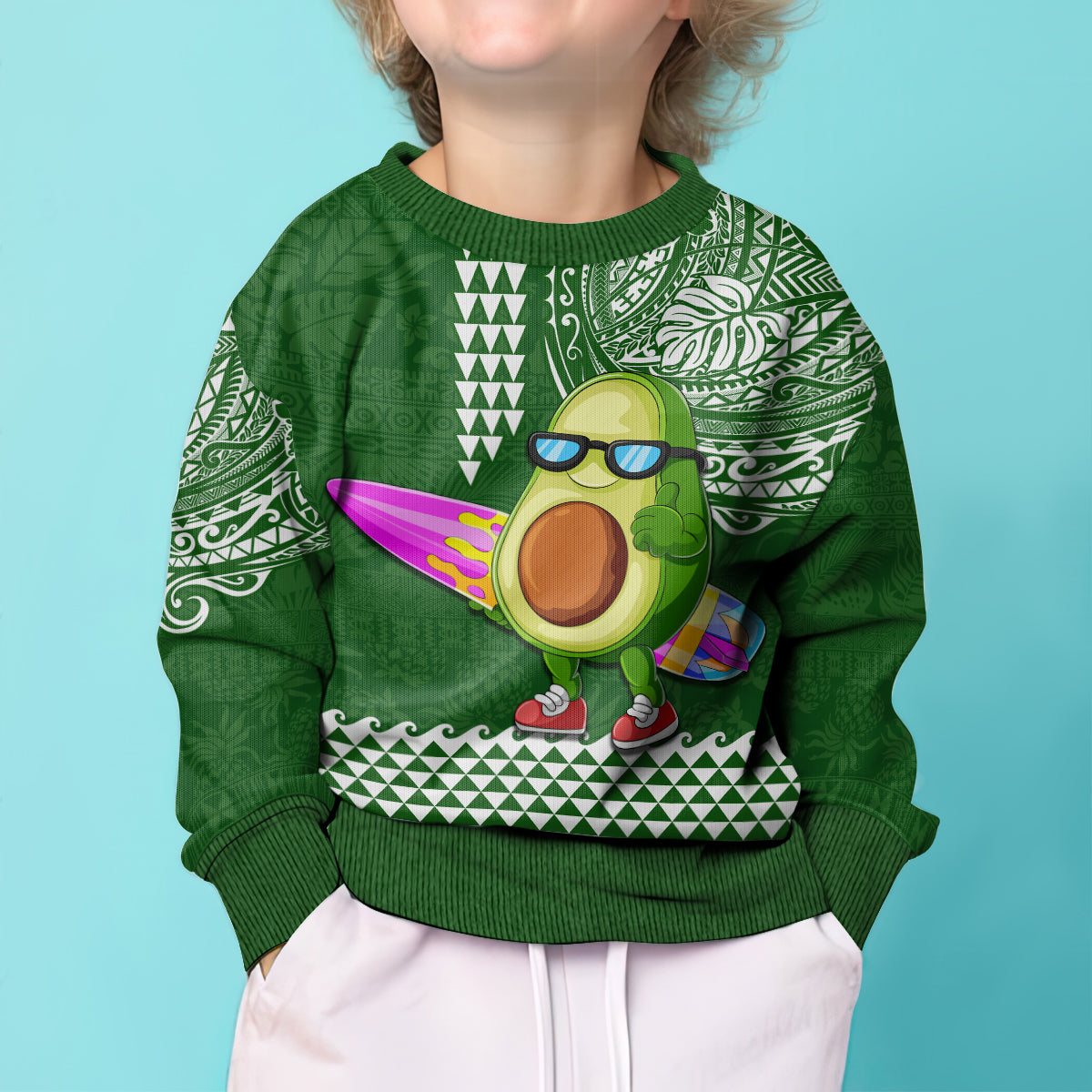 Aloha Avocado Funny Fruits Custom Kid Ugly Christmas Sweater Mix Hawaiian Kakau Tribal LT03 - Polynesian Pride