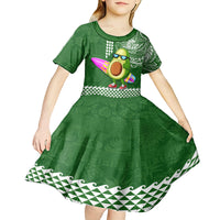 Aloha Avocado Funny Fruits Custom Kid Short Sleeve Dress Mix Hawaiian Kakau Tribal LT03 - Polynesian Pride
