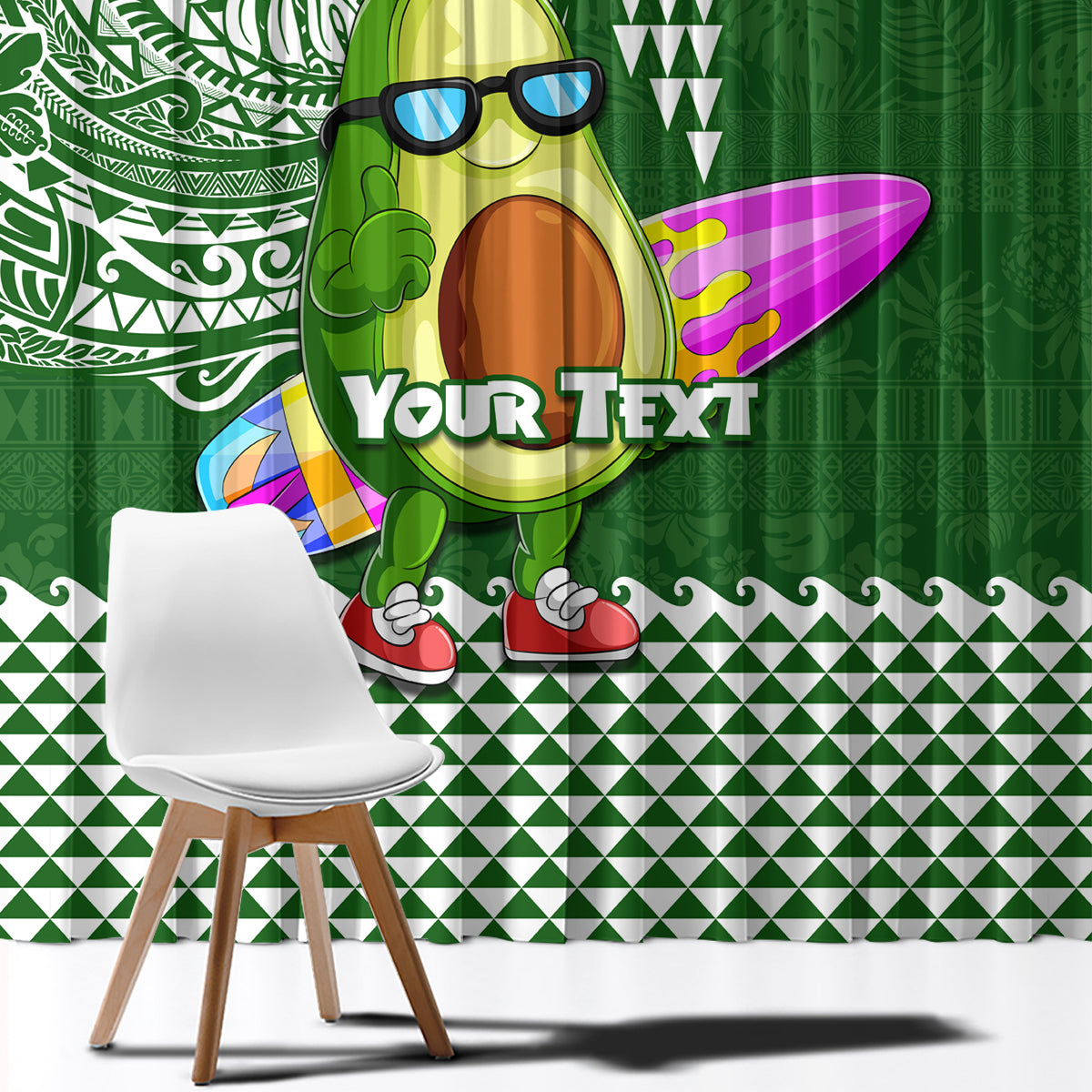 Aloha Avocado Funny Fruits Custom Window Curtain Mix Hawaiian Kakau Tribal LT03 - Polynesian Pride