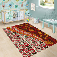 Hawaii Native Tapa Elements and Hibiscus Flowers Area Rug LT03 - Polynesian Pride