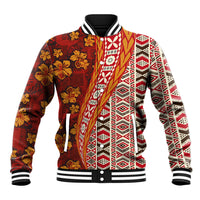 Hawaii Native Tapa Elements and Hibiscus Flowers Baseball Jacket LT03 Unisex Red - Polynesian Pride