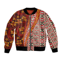 Hawaii Native Tapa Elements and Hibiscus Flowers Bomber Jacket LT03 Unisex Red - Polynesian Pride