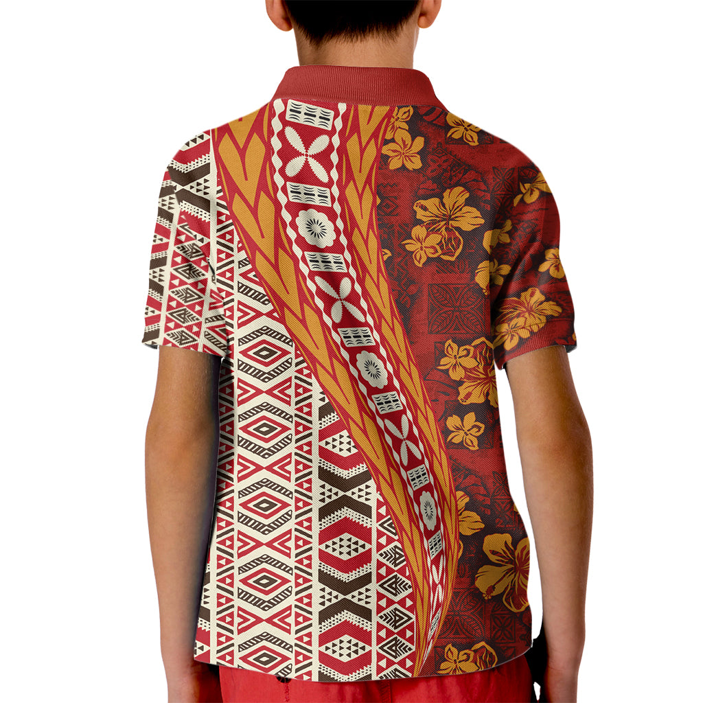 Hawaii Native Tapa Elements and Hibiscus Flowers Kid Polo Shirt LT03 - Polynesian Pride