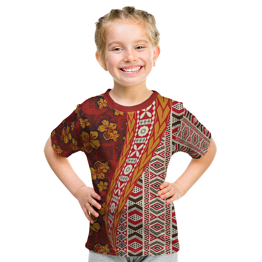 Hawaii Native Tapa Elements and Hibiscus Flowers Kid T Shirt LT03 Red - Polynesian Pride