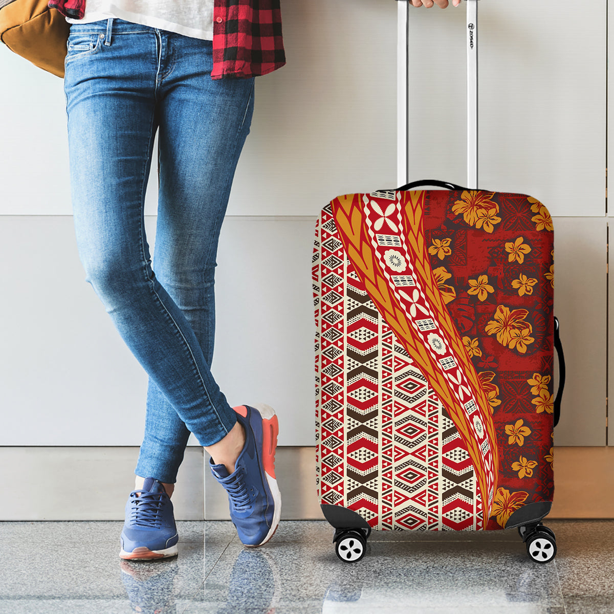 Hawaii Native Tapa Elements and Hibiscus Flowers Luggage Cover LT03 - Polynesian Pride