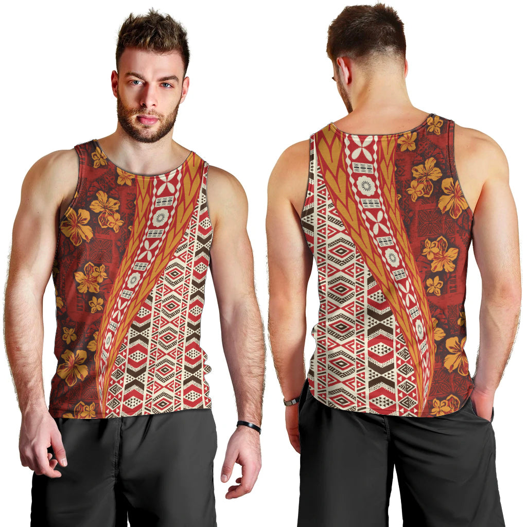 Hawaii Native Tapa Elements and Hibiscus Flowers Men Tank Top LT03 - Polynesian Pride