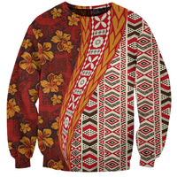 Hawaii Native Tapa Elements and Hibiscus Flowers Sweatshirt LT03 Unisex Red - Polynesian Pride