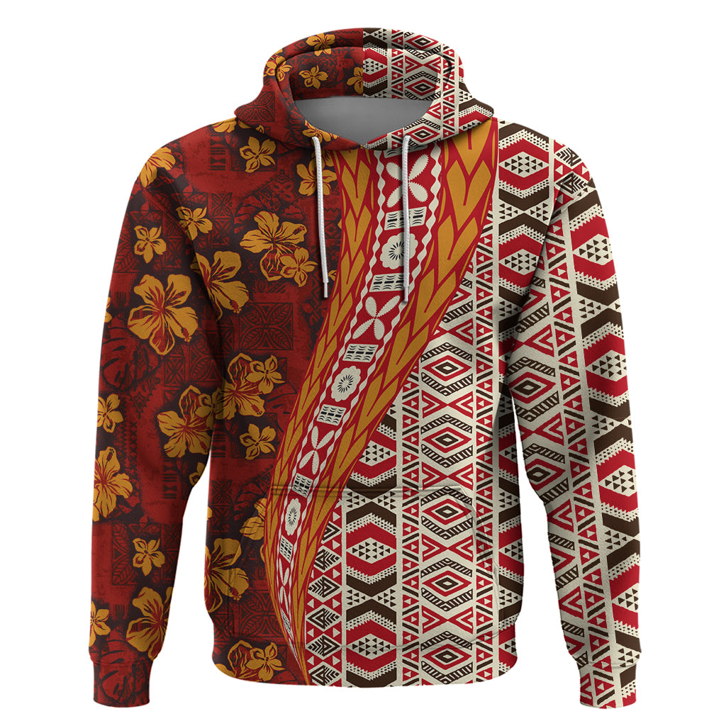 Hawaii Native Tapa Elements and Hibiscus Flowers Zip Hoodie LT03 Pullover Hoodie Red - Polynesian Pride