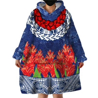 Samoan Tapa Wearable Blanket Hoodie Ula Fala and Teuila Flower LT03 - Polynesian Pride