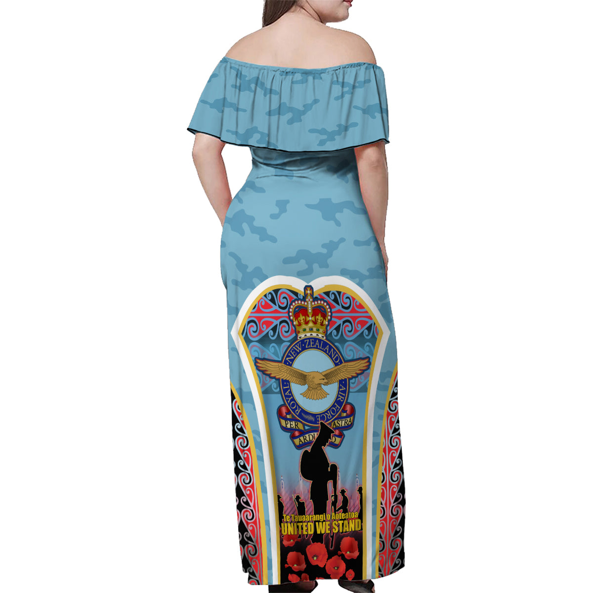 Royal New Zealand Air Force ANZAC Day Family Matching Off Shoulder Maxi Dress and Hawaiian Shirt Te Tauaarangi o Aotearoa LT03 - Polynesian Pride