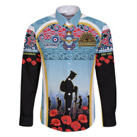 Royal New Zealand Air Force ANZAC Day Family Matching Puletasi and Hawaiian Shirt Te Tauaarangi o Aotearoa LT03 Dad's Shirt - Long Sleeve Blue - Polynesian Pride