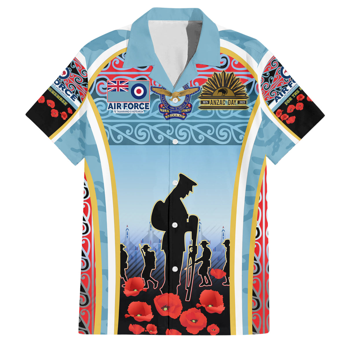 Royal New Zealand Air Force ANZAC Day Family Matching Short Sleeve Bodycon Dress and Hawaiian Shirt Te Tauaarangi o Aotearoa LT03 Dad's Shirt - Short Sleeve Blue - Polynesian Pride