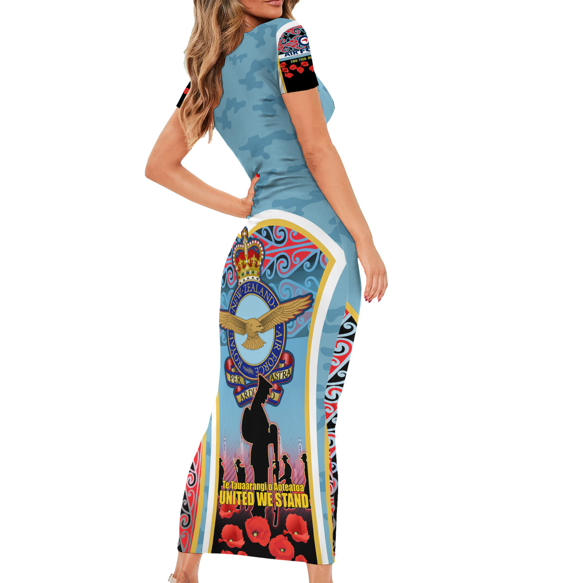 Royal New Zealand Air Force ANZAC Day Short Sleeve Bodycon Dress Te Tauaarangi o Aotearoa LT03 - Polynesian Pride