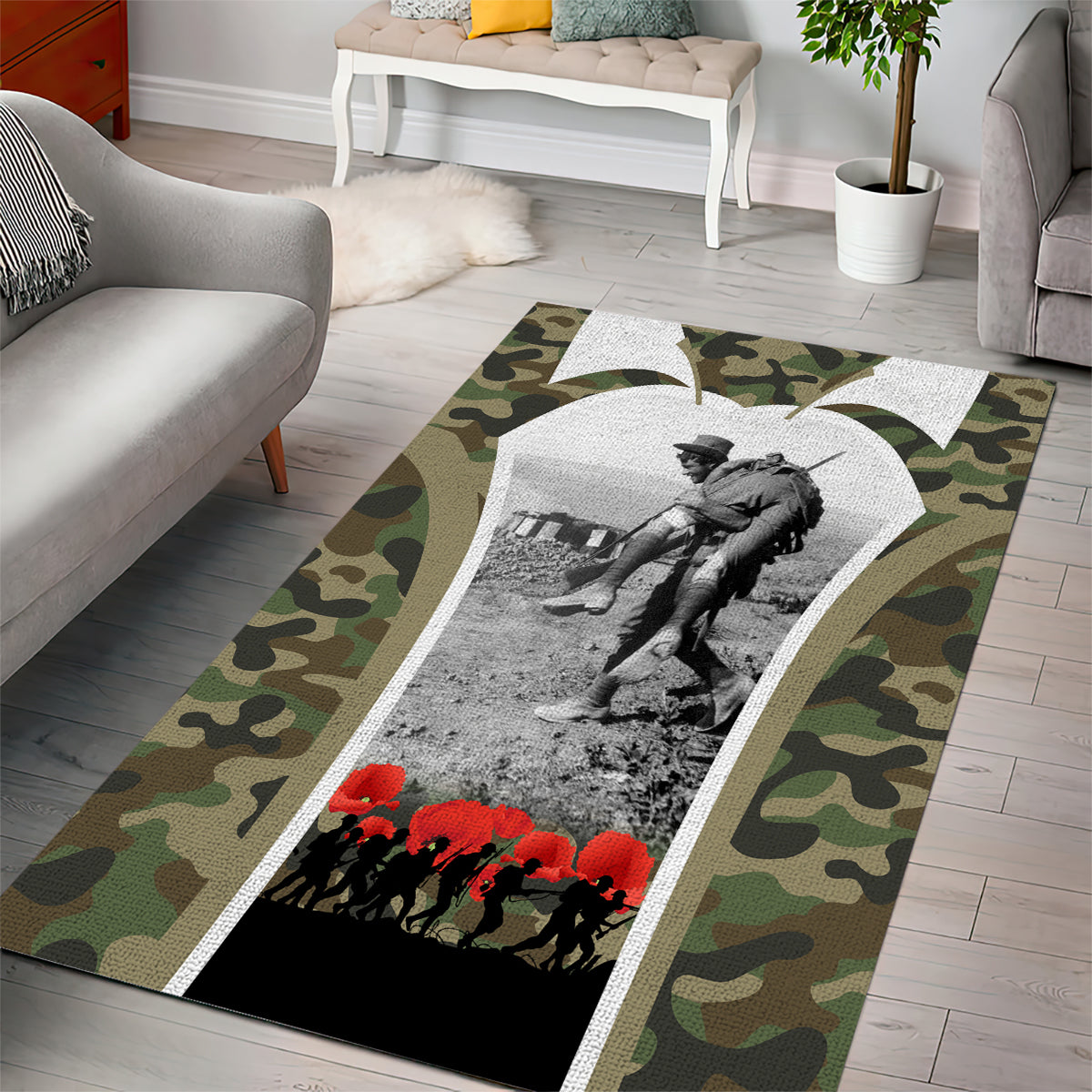 New Zealand and Australia ANZAC Day Area Rug Koala and Kiwi Bird Soldier Gallipoli Camouflage Style LT03 - Polynesian Pride