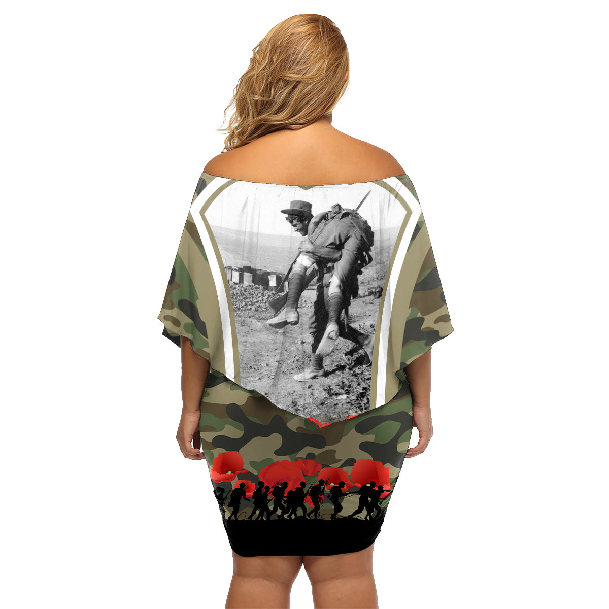 New Zealand and Australia ANZAC Day Family Matching Off Shoulder Short Dress and Hawaiian Shirt Koala and Kiwi Bird Soldier Gallipoli Camouflage Style LT03 - Polynesian Pride