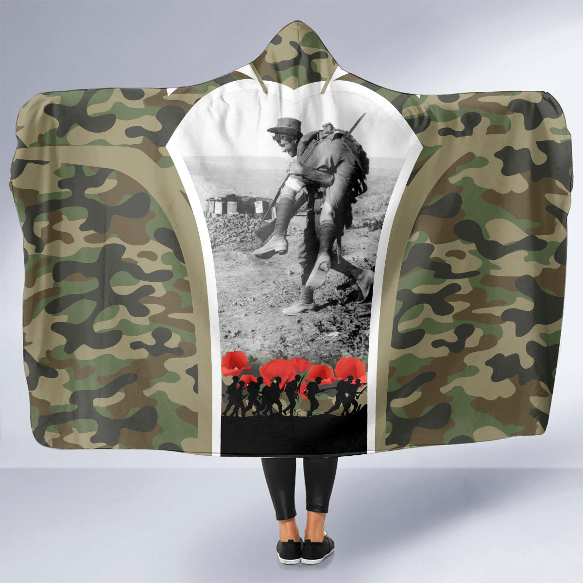 New Zealand and Australia ANZAC Day Hooded Blanket Koala and Kiwi Bird Soldier Gallipoli Camouflage Style LT03 - Polynesian Pride