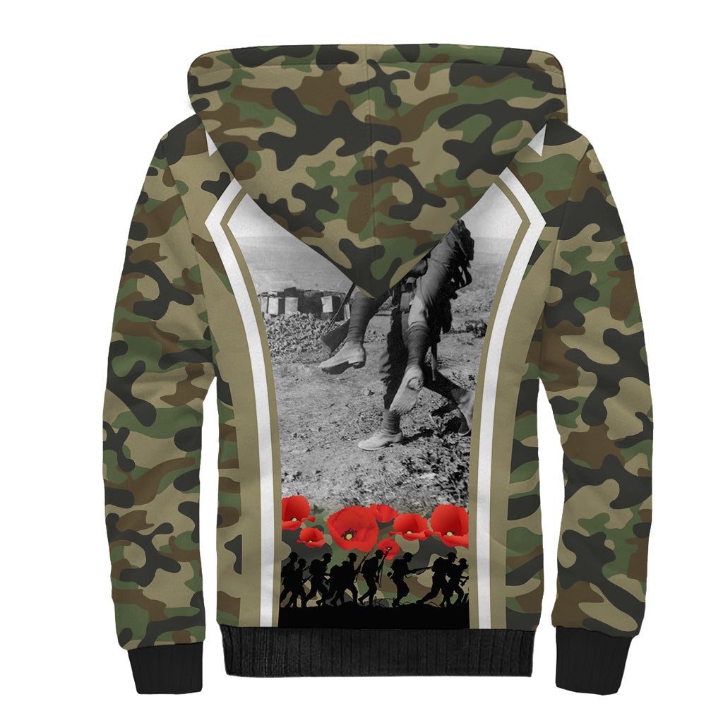 New Zealand and Australia ANZAC Day Sherpa Hoodie Koala and Kiwi Bird Soldier Gallipoli Camouflage Style LT03 - Polynesian Pride