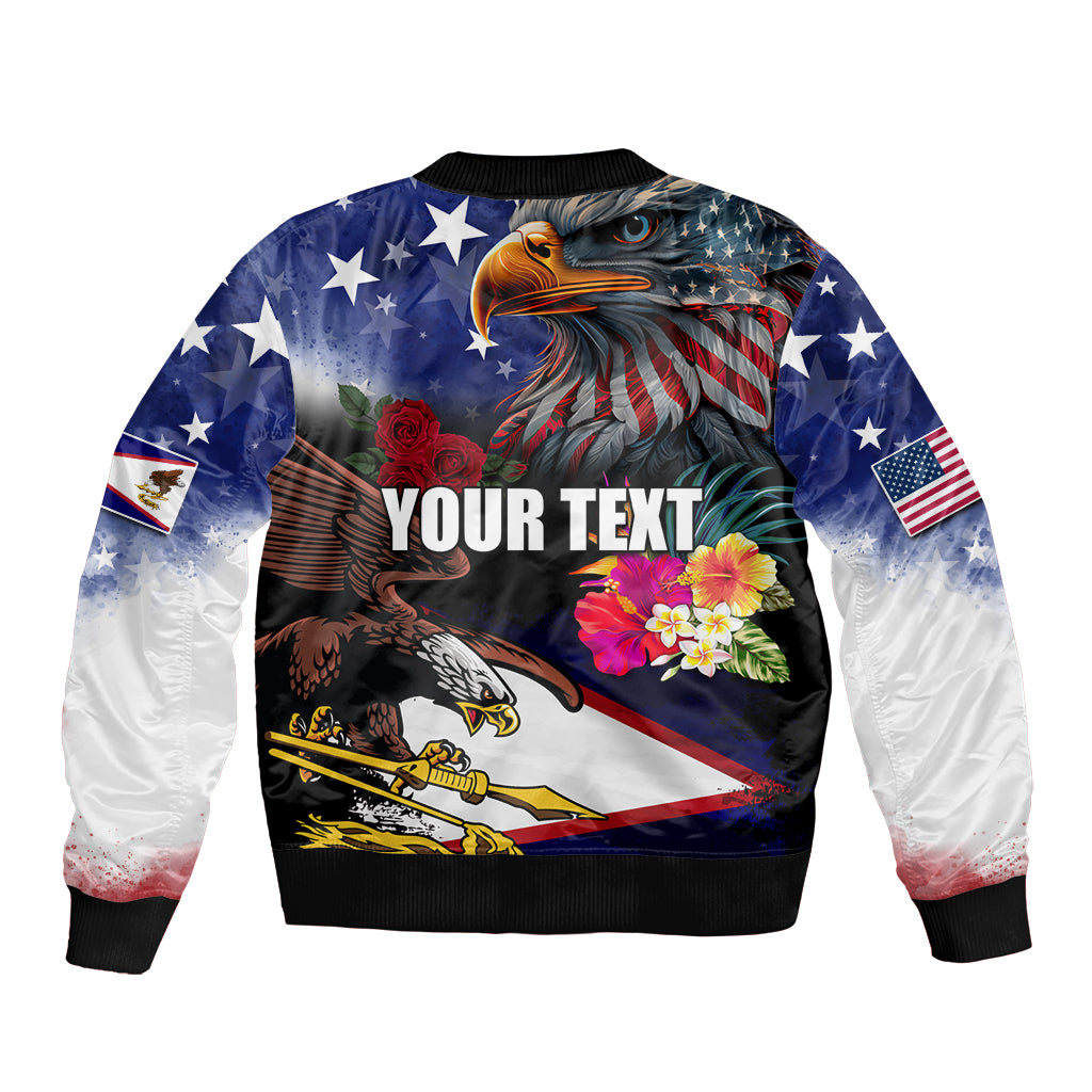 United States and American Samoa Bomber Jacket Bald Eagle Rose and Hibiscus Flower