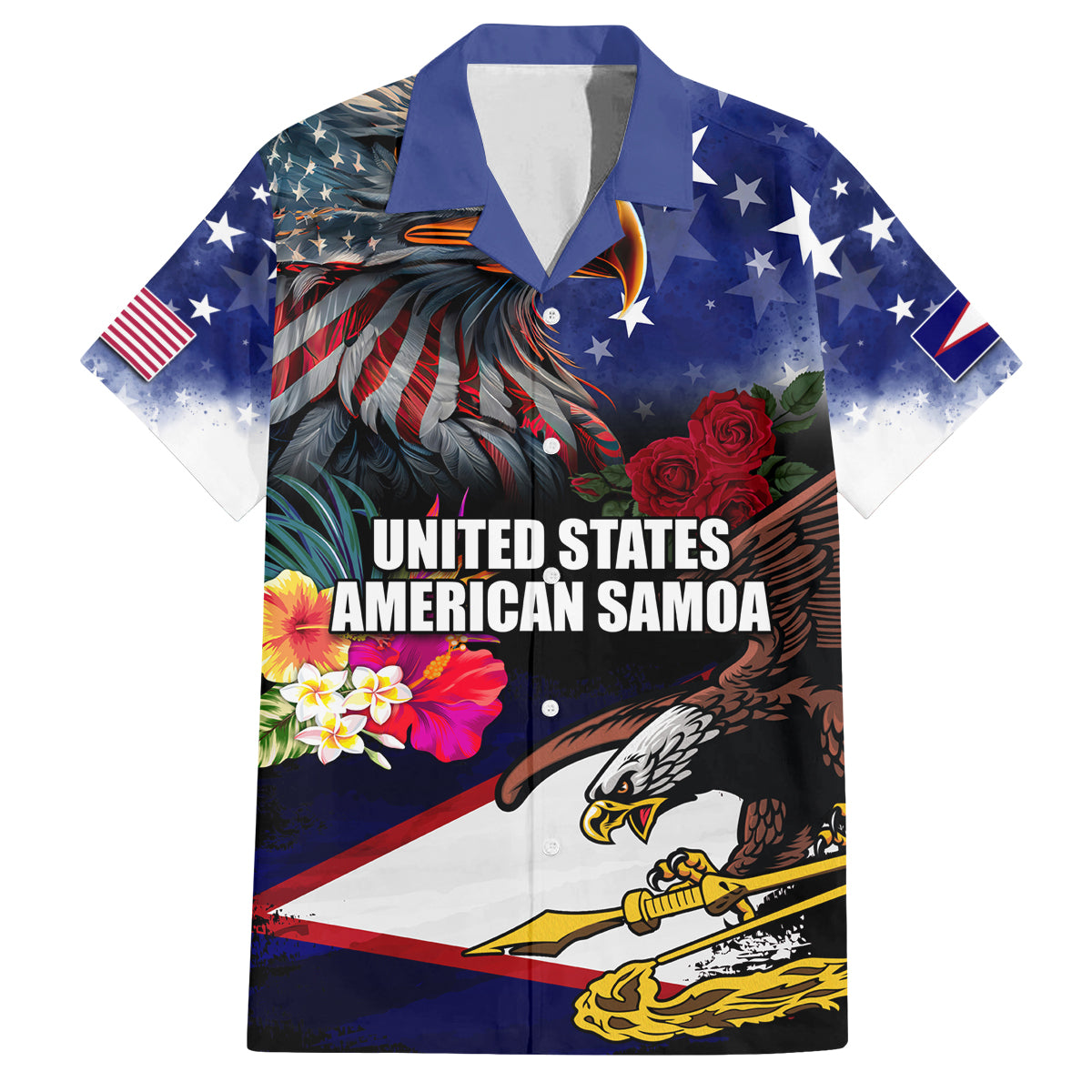 United States and American Samoa Family Matching Summer Maxi Dress and Hawaiian Shirt Bald Eagle Rose and Hibiscus Flower