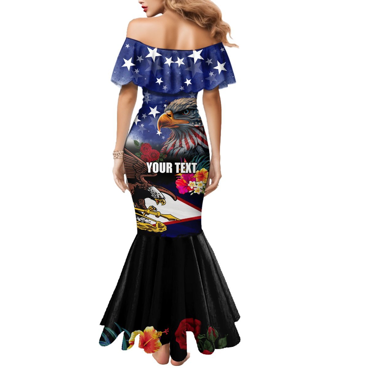Personalised United States and American Samoa Mermaid Dress Bald Eagle Rose and Hibiscus Flower LT03 - Polynesian Pride