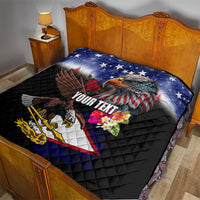 Personalised United States and American Samoa Quilt Bald Eagle Rose and Hibiscus Flower