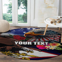 Personalised United States and American Samoa Round Carpet Bald Eagle Rose and Hibiscus Flower LT03 - Polynesian Pride