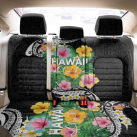 Hawaii Aloha Tropical Leaves and Flower Back Car Seat Cover with Polynesian Art Tattoo Black Color - Polynesian Pride