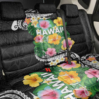 Hawaii Aloha Tropical Leaves and Flower Back Car Seat Cover with Polynesian Art Tattoo Black Color - Polynesian Pride