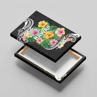 Hawaii Aloha Tropical Leaves and Flower Canvas Wall Art with Polynesian Art Tattoo Black Color - Polynesian Pride