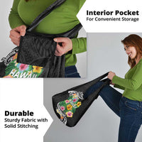 Hawaii Aloha Tropical Leaves and Flower Grocery Bag with Polynesian Art Tattoo Black Color - Polynesian Pride