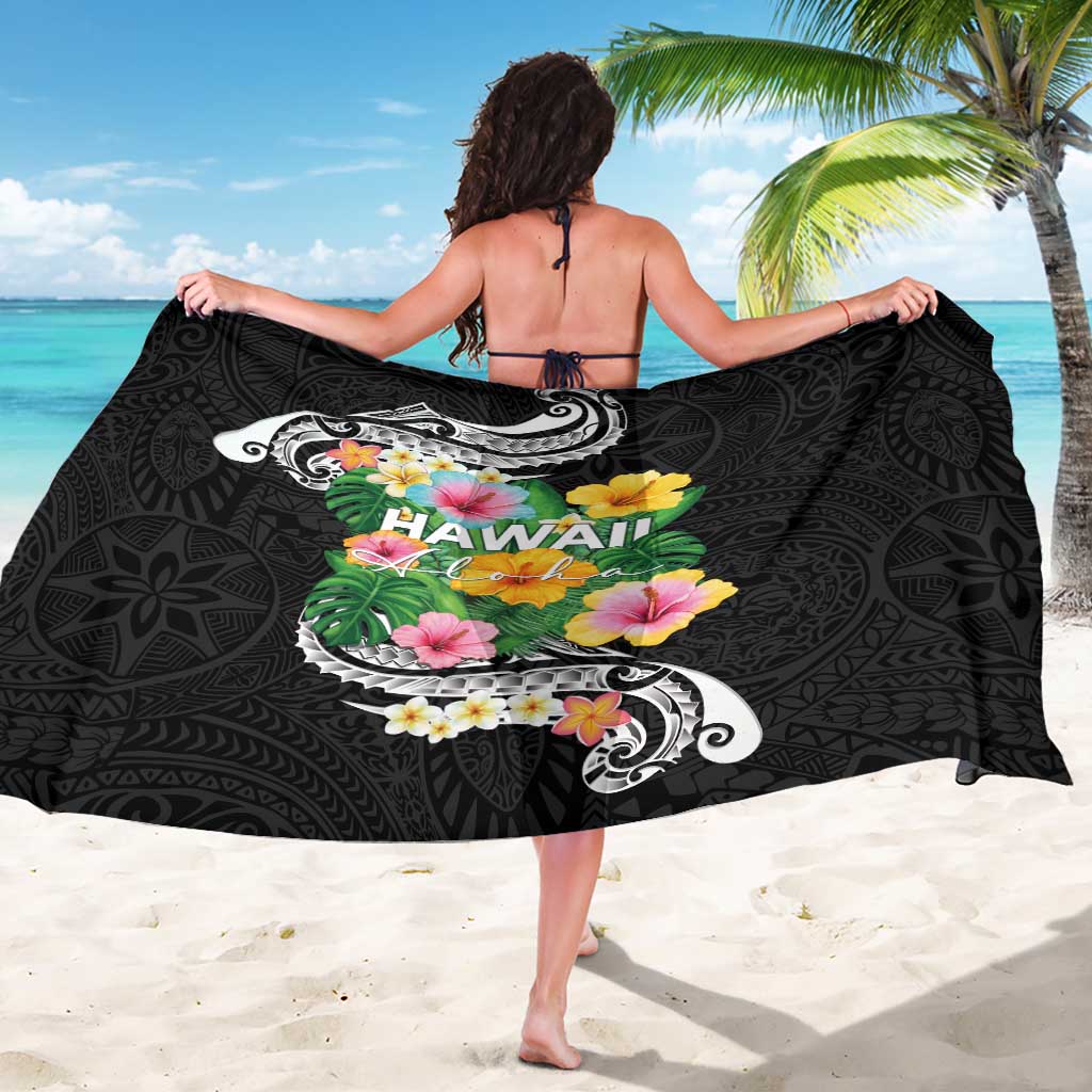 Hawaii Aloha Tropical Leaves and Flower Sarong with Polynesian Art Tattoo Black Color LT03 - Polynesian Pride