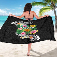 Hawaii Aloha Tropical Leaves and Flower Sarong with Polynesian Art Tattoo Black Color LT03 - Polynesian Pride