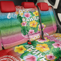 Hawaii Aloha Tropical Leaves and Flower Back Car Seat Cover with Polynesian Art Tattoo Rainbow Color - Polynesian Pride