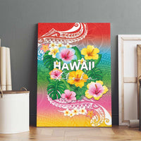 Hawaii Aloha Tropical Leaves and Flower Canvas Wall Art with Polynesian Art Tattoo Rainbow Color - Polynesian Pride