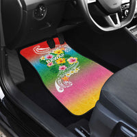 Hawaii Aloha Tropical Leaves and Flower Car Mats with Polynesian Art Tattoo Rainbow Color - Polynesian Pride