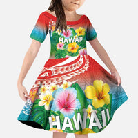 Hawaii Aloha Tropical Leaves and Flower Family Matching Puletasi and Hawaiian Shirt with Polynesian Art Tattoo Rainbow Color - Polynesian Pride