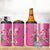 Hawaii Aloha Turtle Hibiscus and Leaves 4 in 1 Can Cooler Tumbler with Polynesian and Kakau Tattoos Rose Color - Polynesian Pride